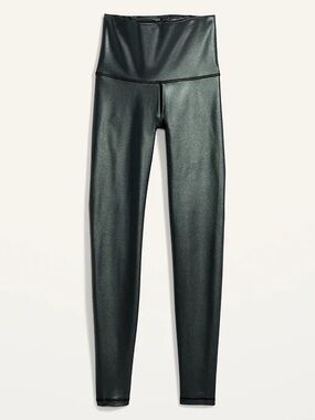 Old Navy Metallic-Look High-Waist Leggings in Dark Green